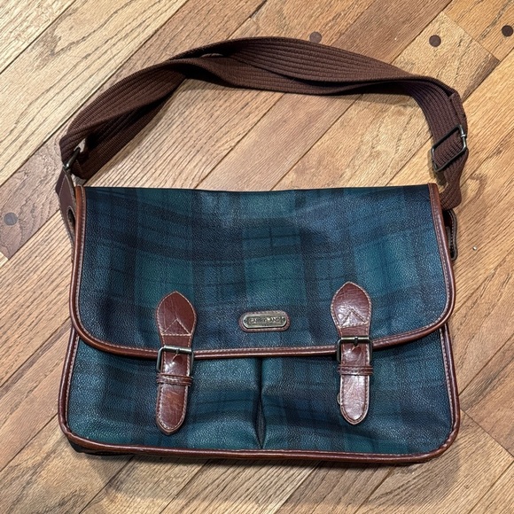 Vintage Tartan Plaid Messenger Bag and Purse with Leather Accents - Picture 1 of 4